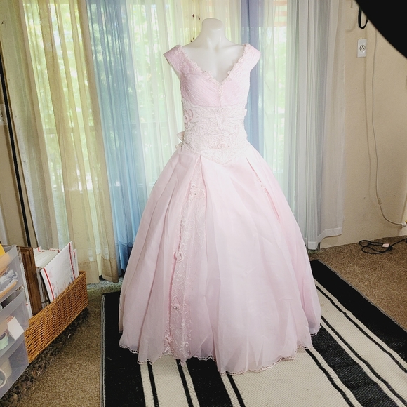 ☆ Boutiqe size 18 bridal maxi gown pink A line embroidered and sequence pink - Picture 10 of 12